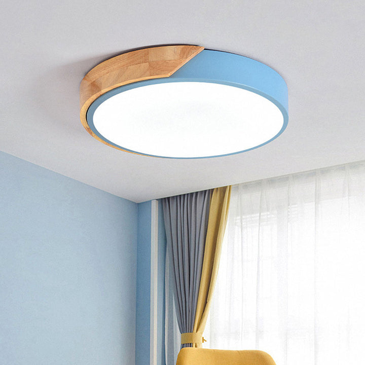 Minimalistische runde LED-Deckenleuchte mit Holzdekor – modernes Design, dimmbar