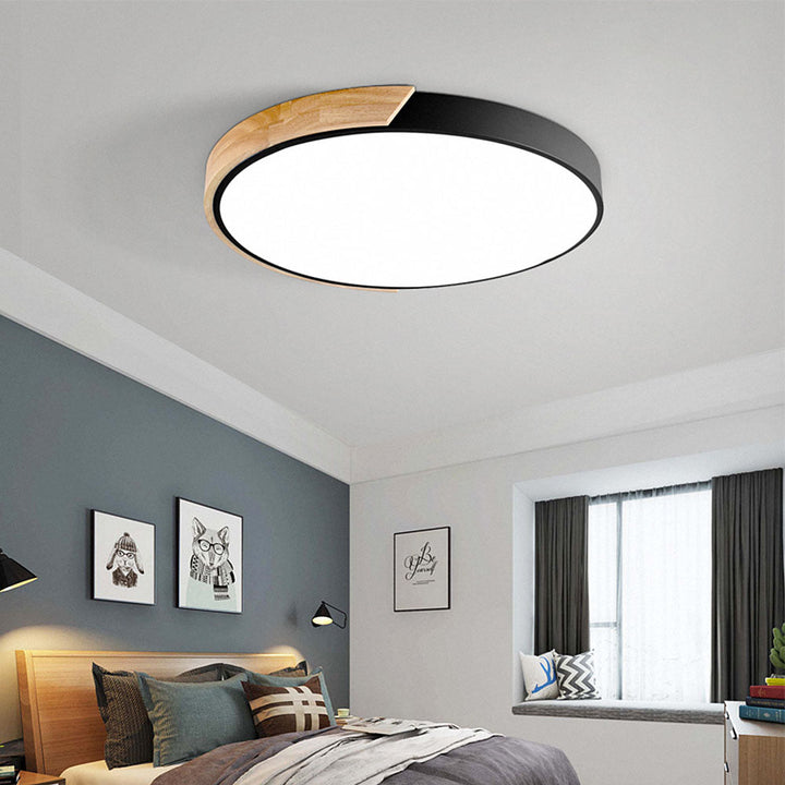 Minimalistische runde LED-Deckenleuchte mit Holzdekor – modernes Design, dimmbar