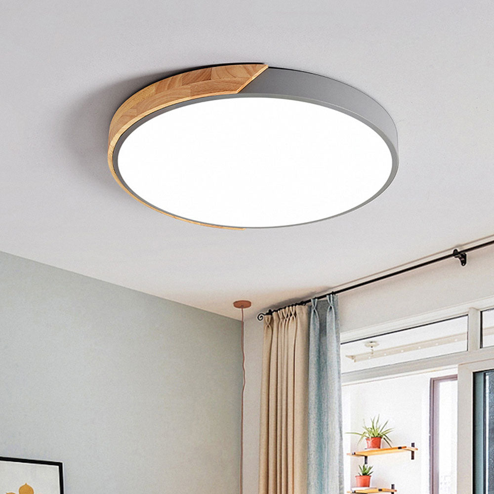 Minimalistische runde LED-Deckenleuchte mit Holzdekor – modernes Design, dimmbar