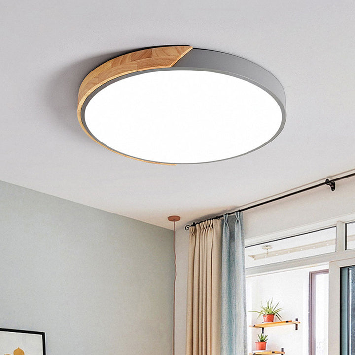 Minimalistische runde LED-Deckenleuchte mit Holzdekor – modernes Design, dimmbar