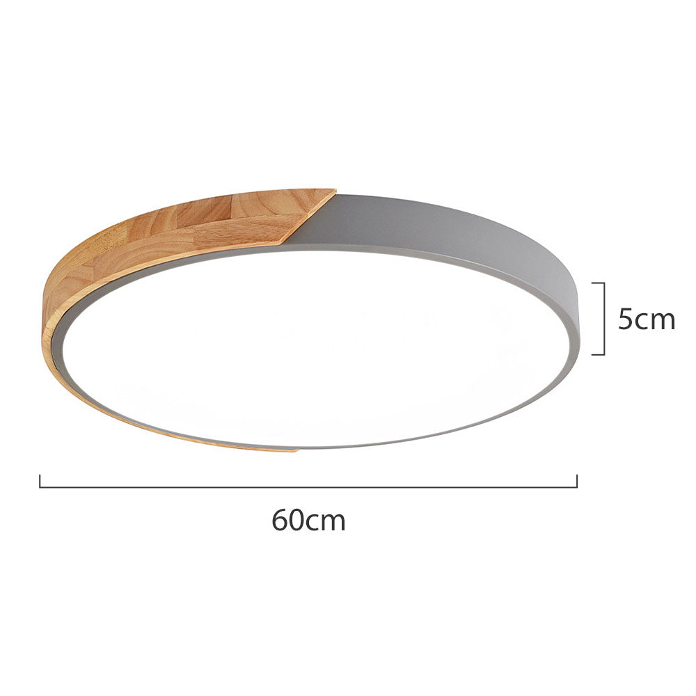 Minimalistische runde LED-Deckenleuchte mit Holzdekor – modernes Design, dimmbar