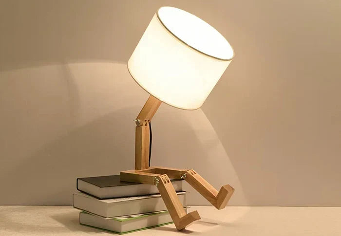 Holztischlampe mit Buchhalter - RutanFlex