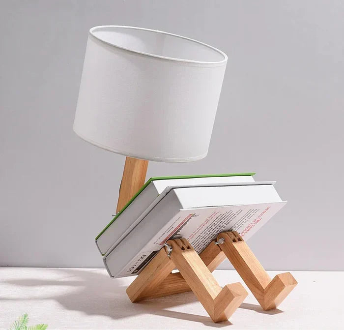 Holztischlampe mit Buchhalter - RutanFlex