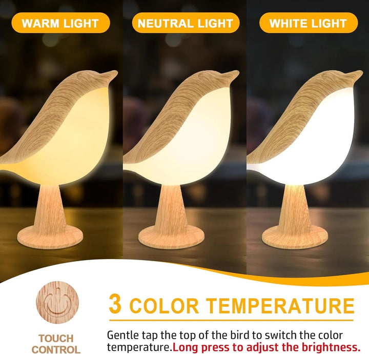 Touch-Control Holz Vogel Nachtlicht - Aufladbare LED Nachttischlampe