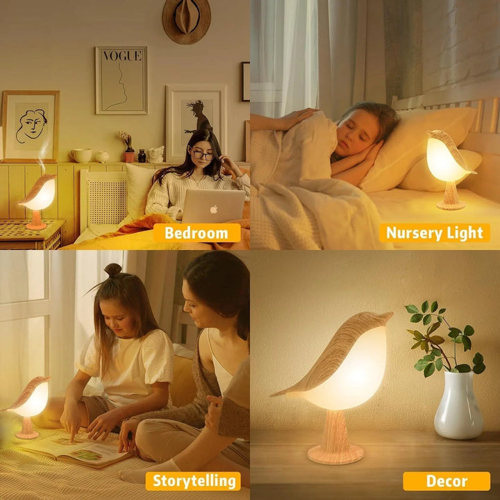 Touch-Control Holz Vogel Nachtlicht - Aufladbare LED Nachttischlampe
