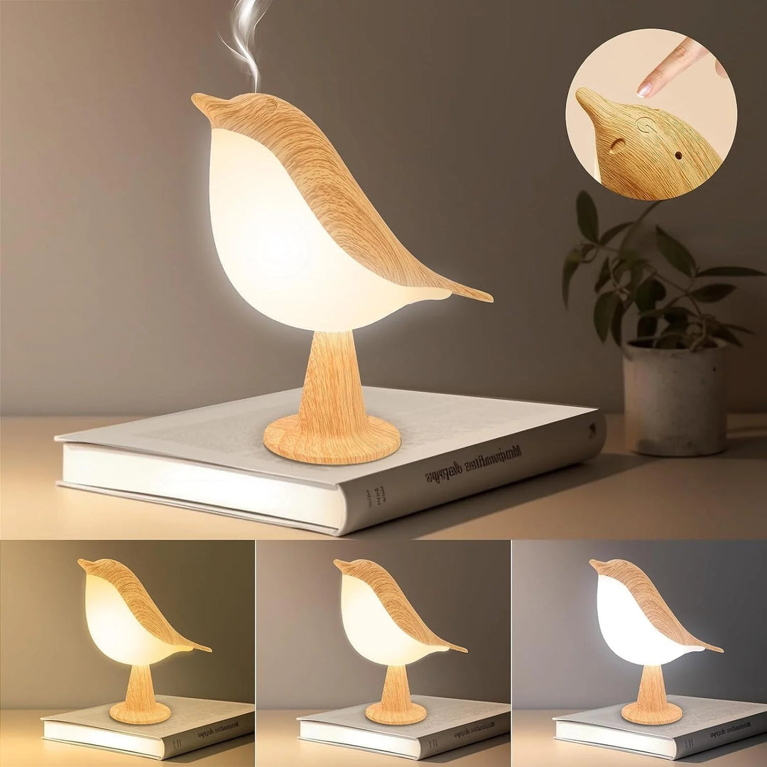 Touch-Control Holz Vogel Nachtlicht - Aufladbare LED Nachttischlampe