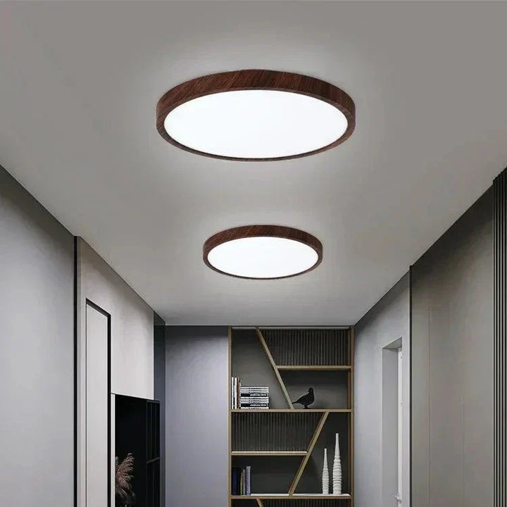 Moderne Kreisförmige Deckenleuchte mit einstellbarem LED-Licht in warmer Walnussfarbe für Wohnzimmer und Schlafzimmer