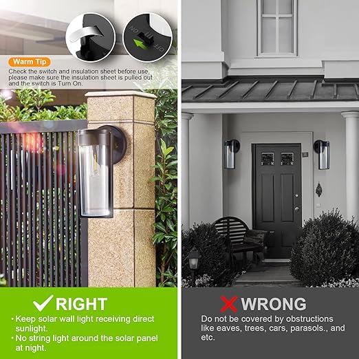 Solar-Wandleuchten Solarbetriebene Decklichter, Automatisch Ein/Aus Wasserdichte Solar-Außenlichter Wandmontierte Solarschmucklichter für Wandzaun Patio Pfosten Garten Veranda