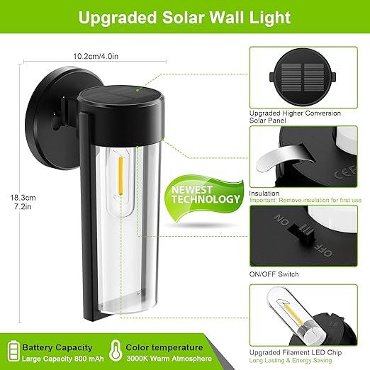 Solar-Wandleuchten Solarbetriebene Decklichter, Automatisch Ein/Aus Wasserdichte Solar-Außenlichter Wandmontierte Solarschmucklichter für Wandzaun Patio Pfosten Garten Veranda