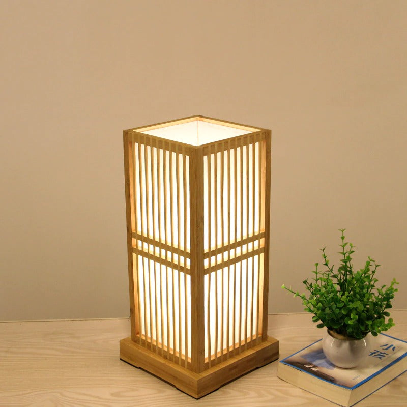 Tatami Japanische Nachttischlampe mit Holz-Bambusschirm