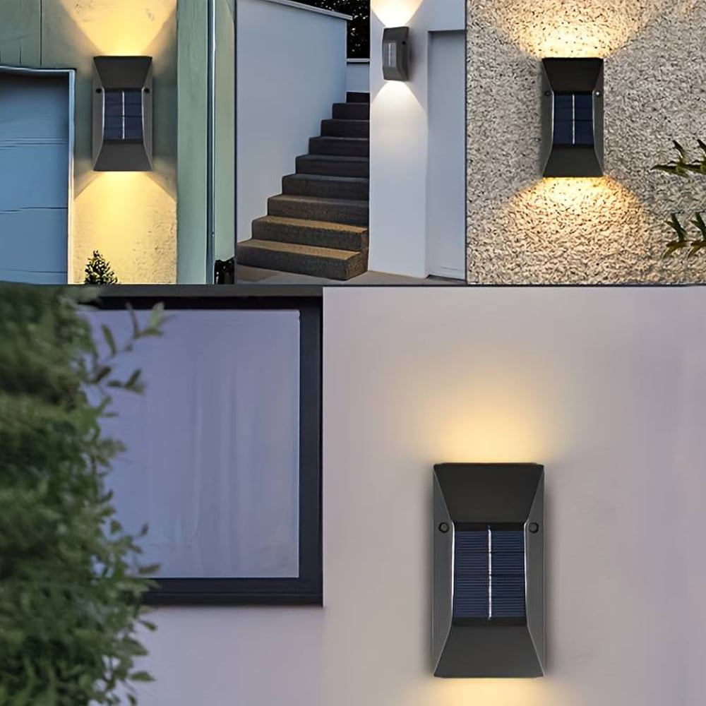 LED-Solarzellen-Wandlicht (Up-Downlight), 2 Stück. Schwarz