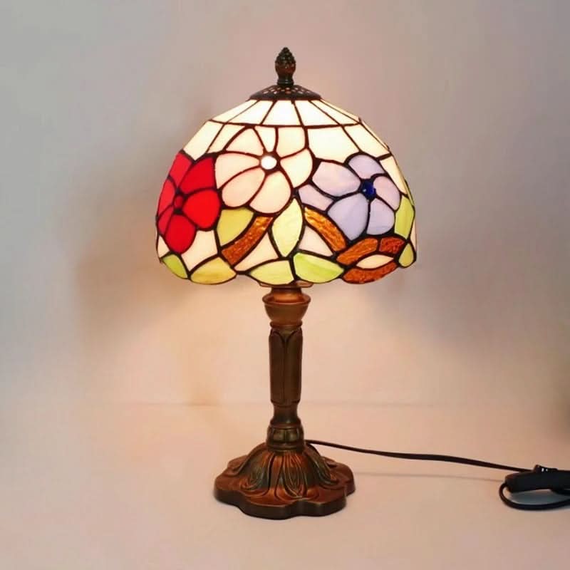 Retro-Barock-Tischleuchte aus Tiffany-Glas mit LED-Beleuchtung, E27