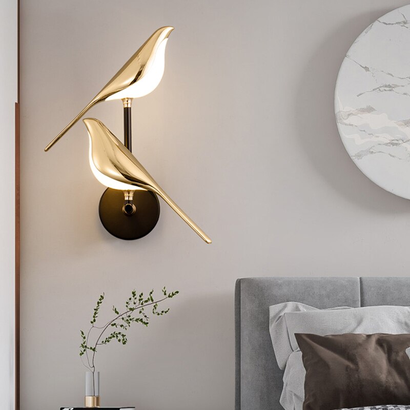 Moderne Vogel Wandlampe Gold - Minimalistische Wandbeleuchtung für dekorative Beleuchtung