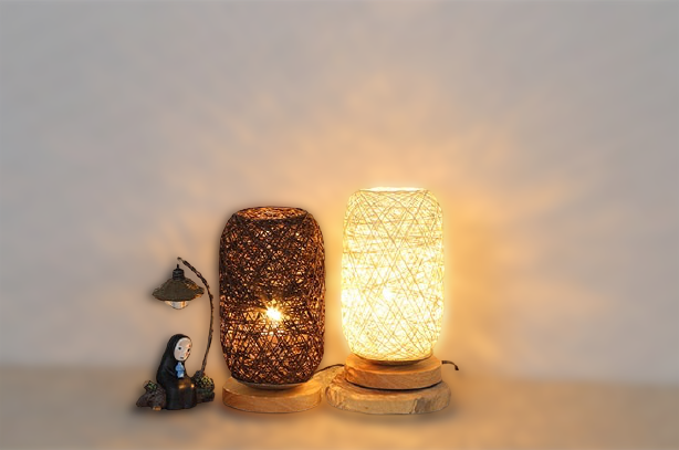 Tischlampe aus Rattanholz