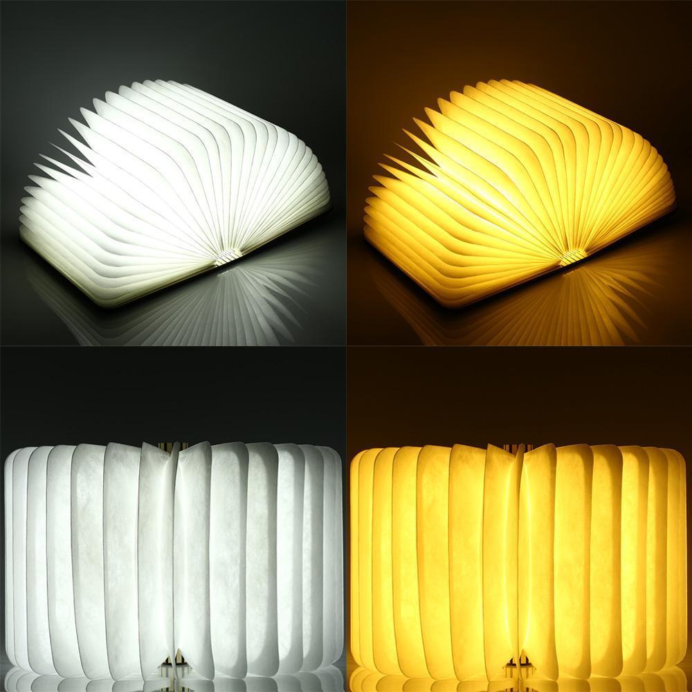 LED Faltbare 360 Holz Buch Nachtlampe Schreibtischlampe USB wiederaufladbar